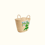 Moroccan Straw Bag Floral Handmade Beach Tote Blue flower creeper