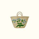 Moroccan Straw Bag Floral Handmade Beach Tote Blue flower creeper