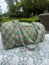 Quilted hand blocked cotton duffle bag