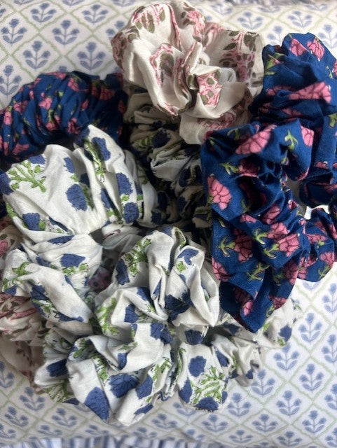 Pack of three block print Hair scrunchies